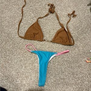 Brown and Blue Bikini Set